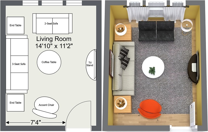 Plan Of Living Room With Dimensions